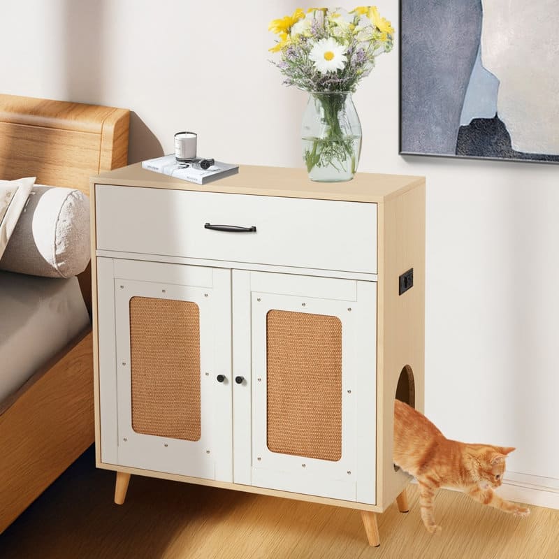 EROMMY Cat Litter Cabinet with Drawer - Hidden Litter Box Furniture with Ventilation and Scoop Slot