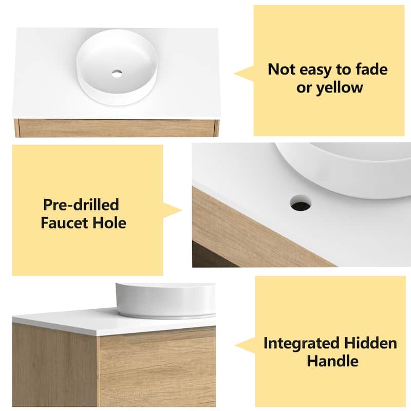 36" Solid Wood Bathroom Vanity with White Quartz Countertop Ceramic Square Sink