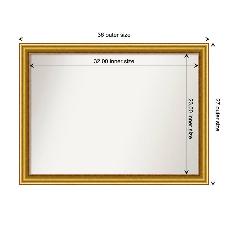 Townhouse Gold Framed Non-Beveled Custom Wall Mirror, Bathroom Vanity Mirror - Outer Size: 35.75 x 26.75