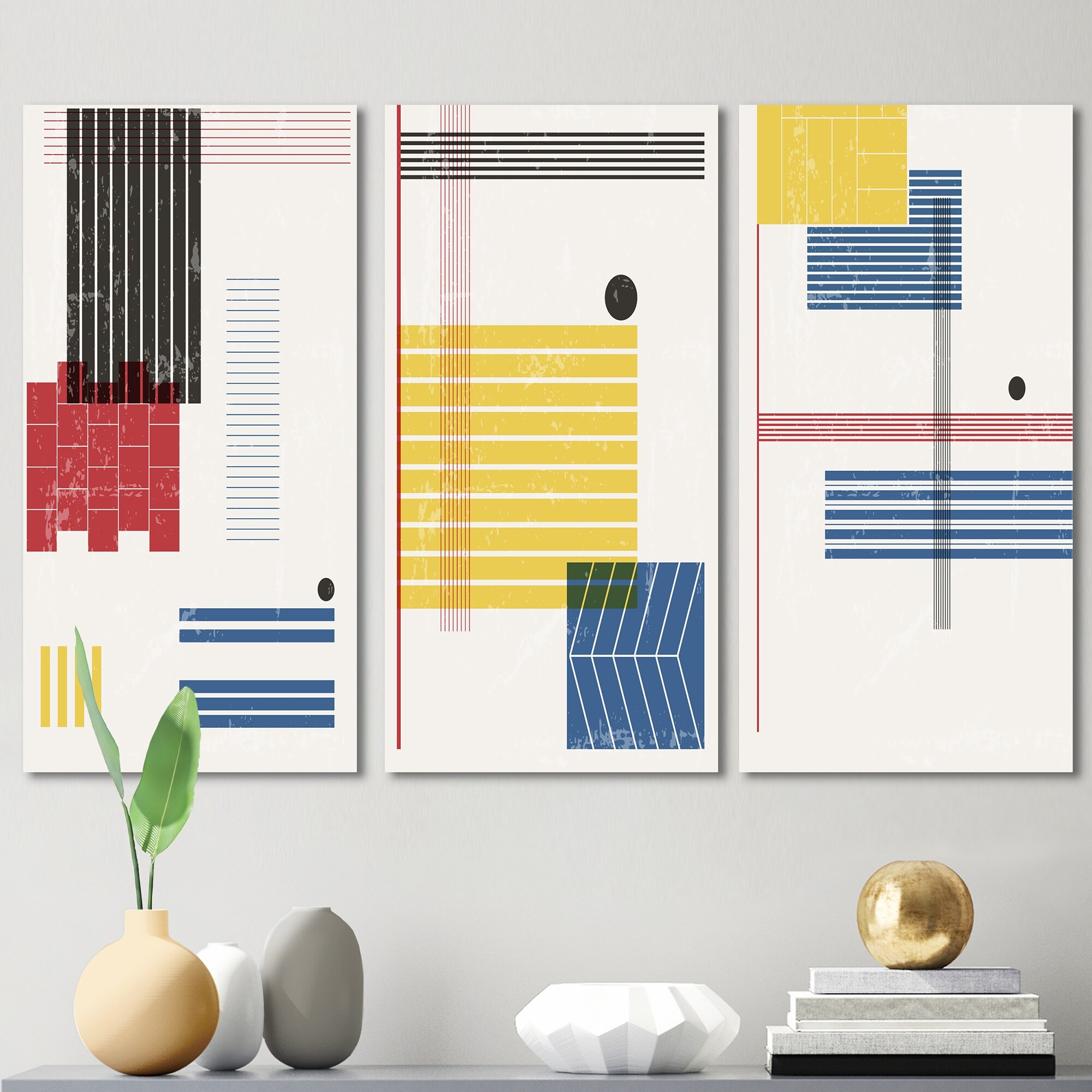 Designart Graphic Vintage Minimal Geometrics III - Modern Abstract Wall Art with Retro Geometric Patterns, Minimalist Design for Contemporary Home Decor-image