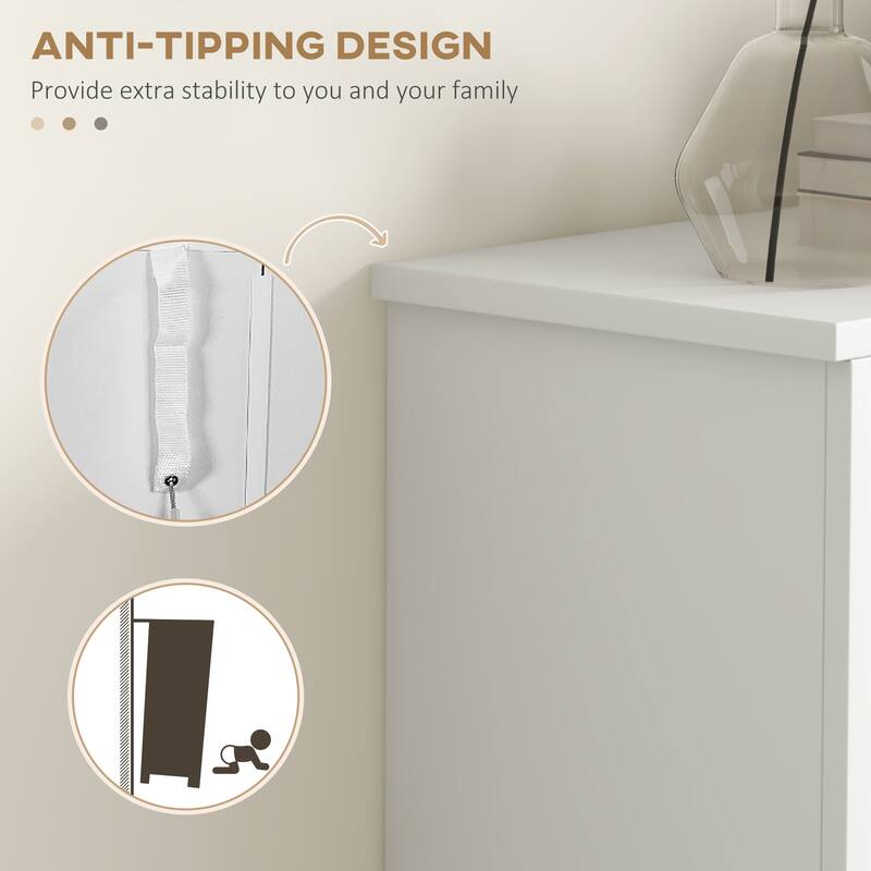 White Shoe Organizer Cabinet with Removable Dividers and 2 Flip Drawers for 10-Pair Capacity - 22.75" W x 9.5" D x 41.25" H