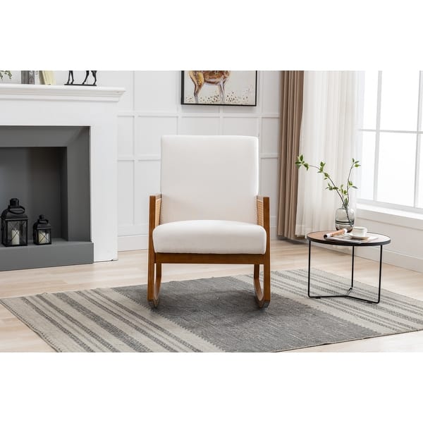 Linen Upholstery Fabric Rocker Chair with Wood Frame Accent Chairs