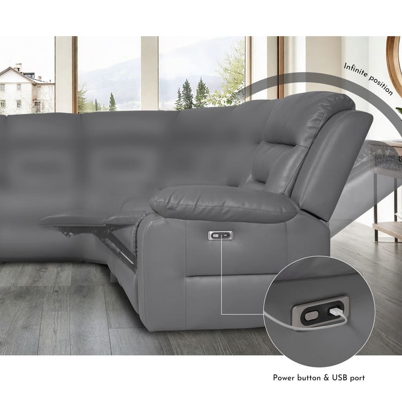 119'' Faux Leather Power Recliner 7-Seat Large Sectional Reclining Sofa with USB Port