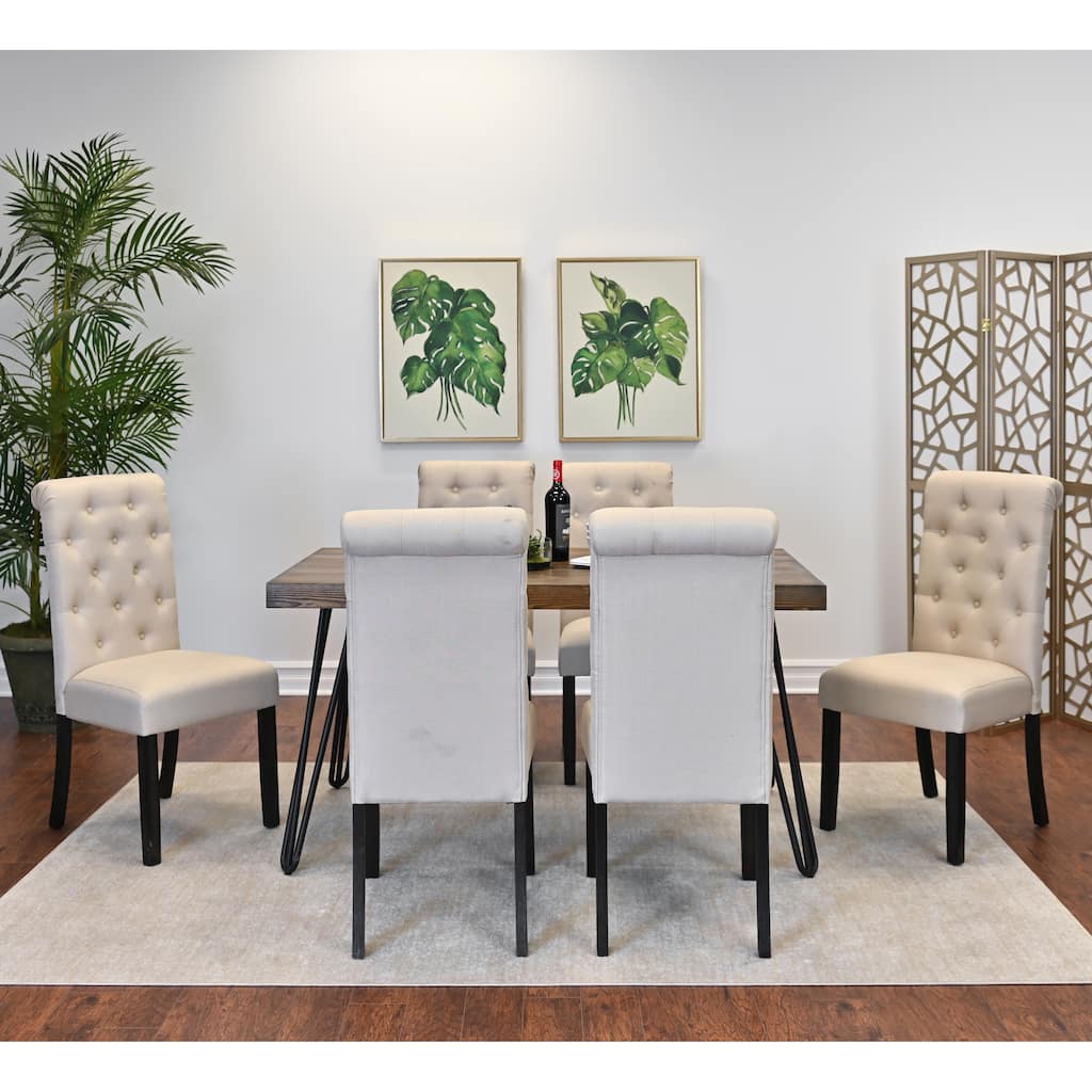 Modern 7-Piece Dining Set with Rectangular Hairpin Table & 6 Upholstered Chairs