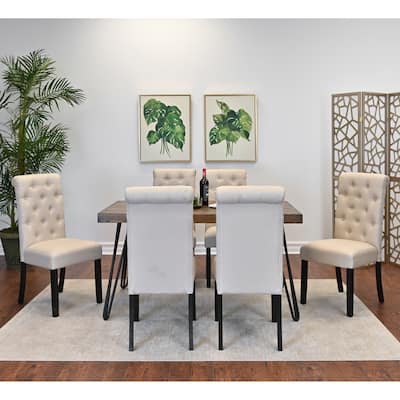 Modern Style 7-Piece Dining Set with Rectangular Hairpin Dining Table with 6 Upholstered Button Tufted Chairs