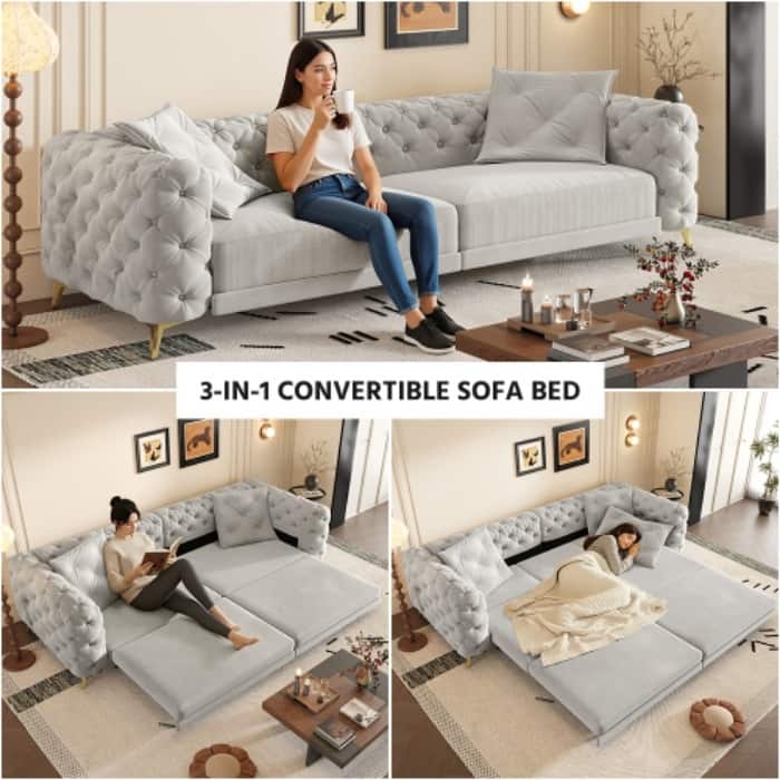 97.7" 3-in-1 Convertible Sleeper Sofa, Pull Out Sofa Bed with Ottoman, 4-Seater for Small Spaces & Apartments