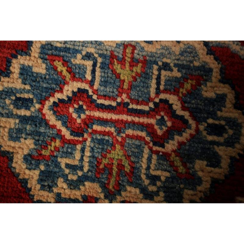 Geometric Kazak Accent Rug Traditional Handmade Red Wool Carpet - 2'0" x 3'0"