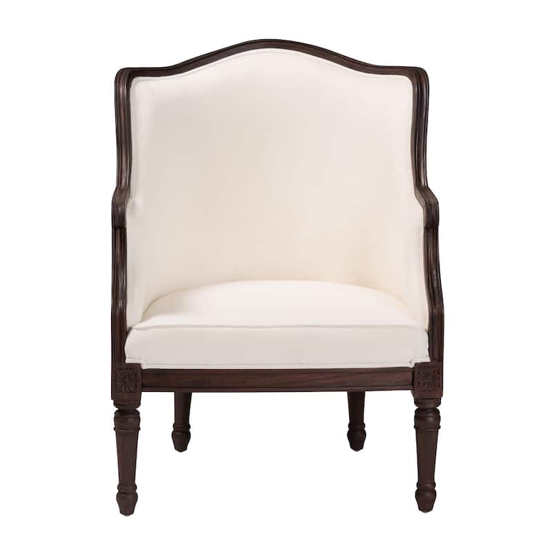 bali & pari Ornella Traditional French Beige Fabric and Dark Brown Finished Wood Accent Chair
