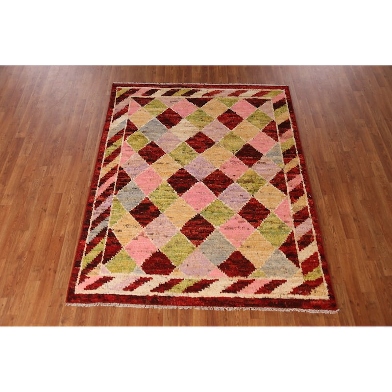 Trellis Geometric Moroccan Rug Living Room Handmade Wool Carpet - 5'3" x 6'6"