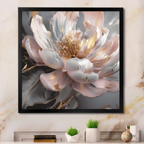 slide 2 of 10, Designart "Marble Pink Gold Peony Flower Iii" Floral Peony Framed Wall Art Prints 16 in. wide x 16 in. high - Black