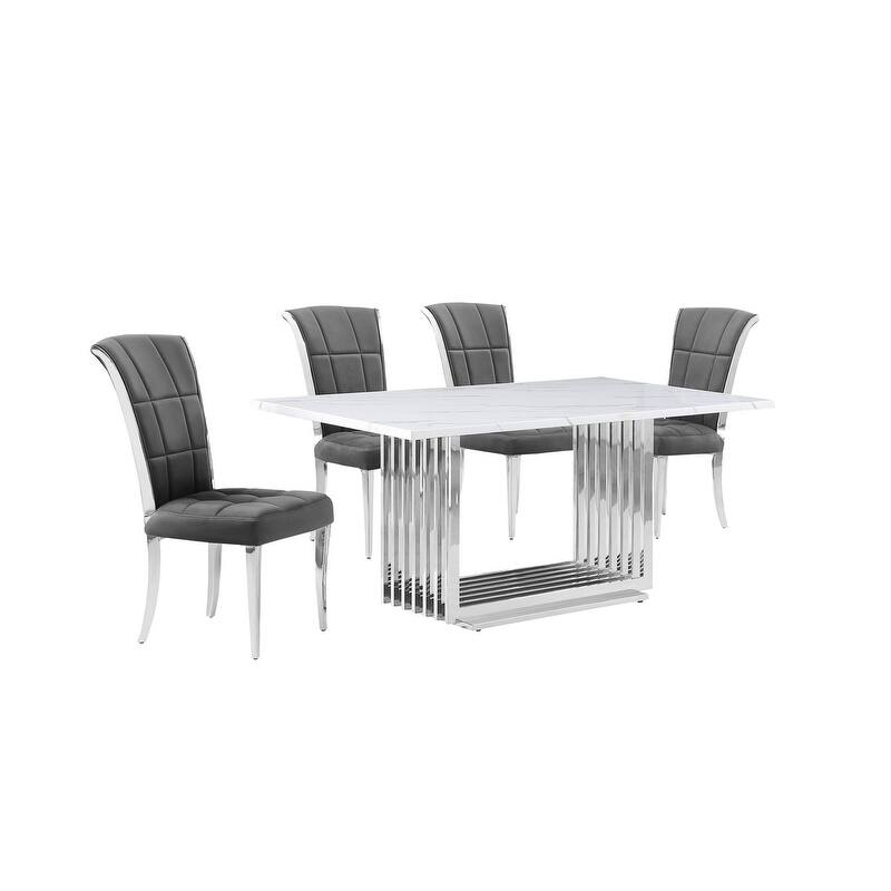 Best Quality Furniture D310/1-SC320-7 Dining Set with 68" White Marble Top