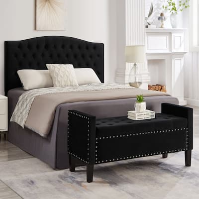 Upholstered Tufted Button Storage Bench with Nails Trim