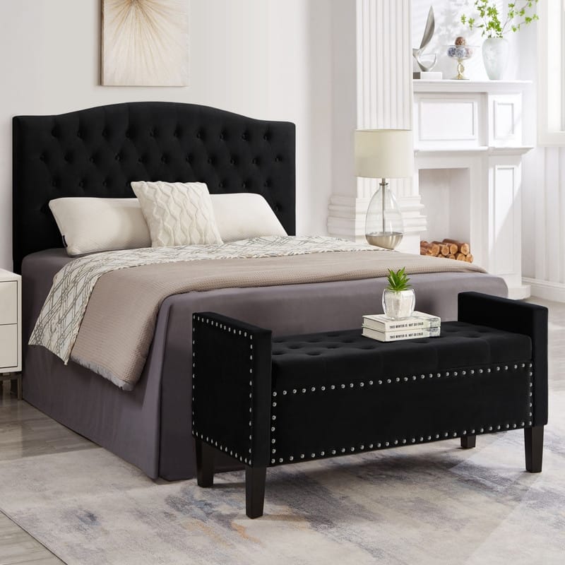 Upholstered Tufted Button Storage Bench with Nails Trim