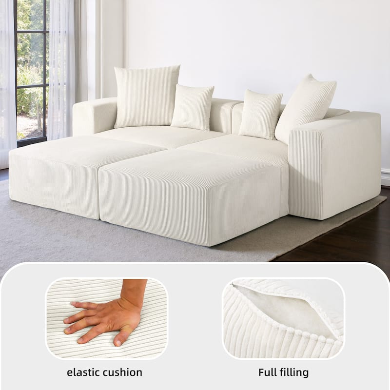 4-Piece Modern Corduroy Modular Sectional Sofa Set with 4 Throw Pillows