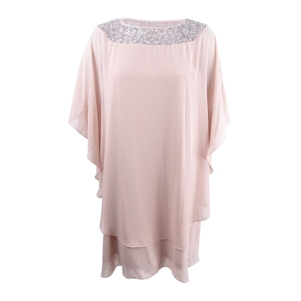 xscape plus size beaded chiffon popover dress