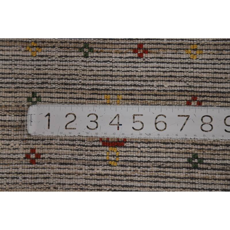 Striped Camel Gabbeh Oriental Square Rug Handmade Wool Carpet - 9'11" x 9'7"