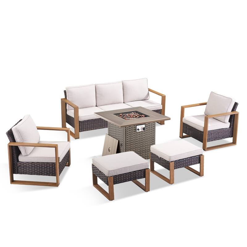 Pocassy 4/6/8PCS Sofa Swivel Chair with Fire Pit Table Set