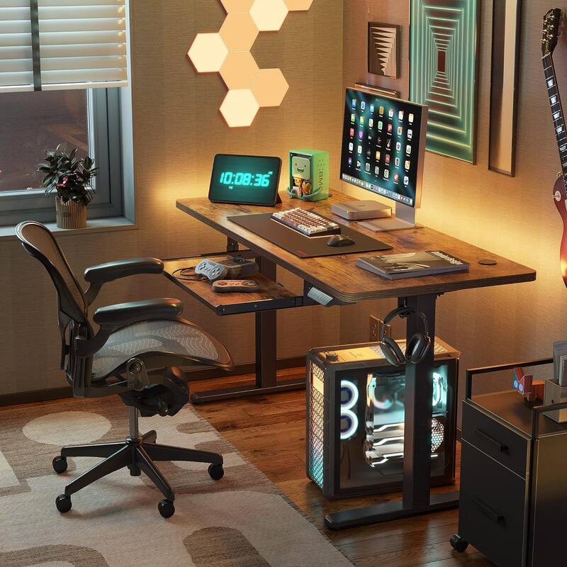 FEZIBO Standing Desk with Keyboard Tray, Electric Height Adjustable Desk, Sit Stand Up Desk, Computer Office Desk