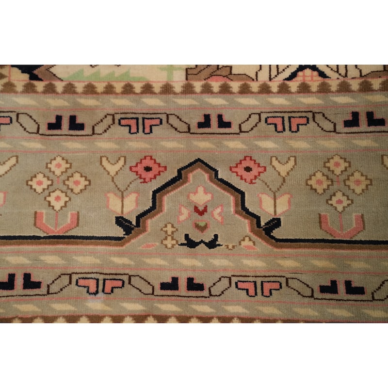 Hand-knotted Traditional Wool Beige Geometric Oriental Area Rug - 14' 1'' X 10' 0''