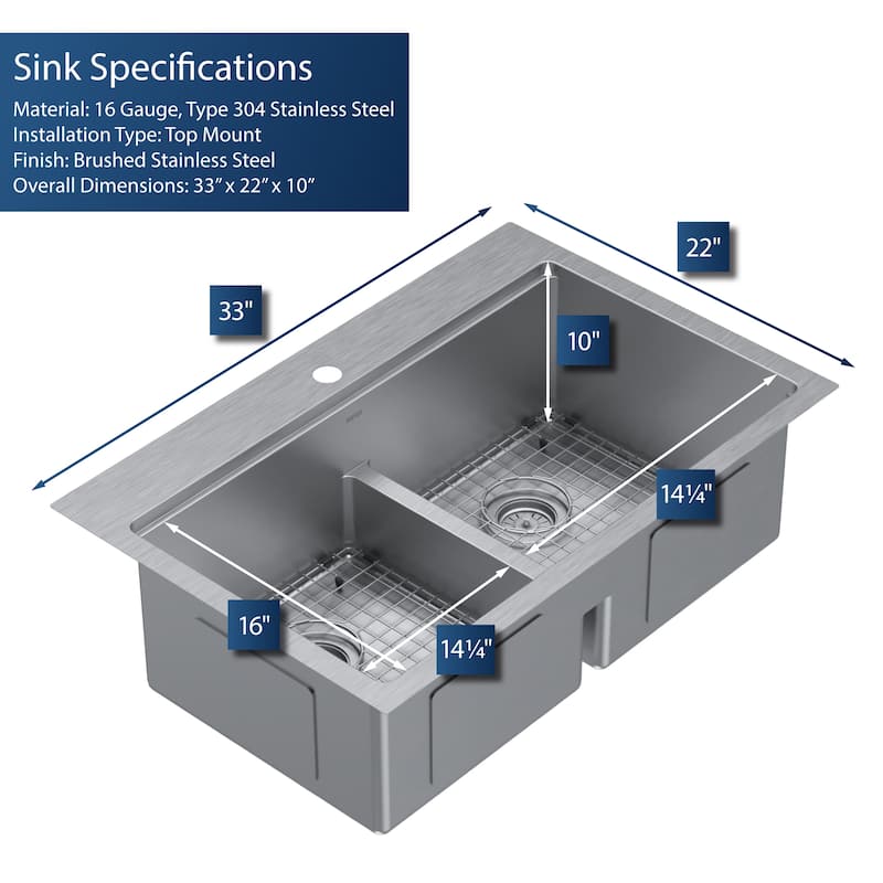 Karran Elite WST-28-PK1 Top Mount 33" Double Bowl Stainless Steel Workstation Kitchen Sink
