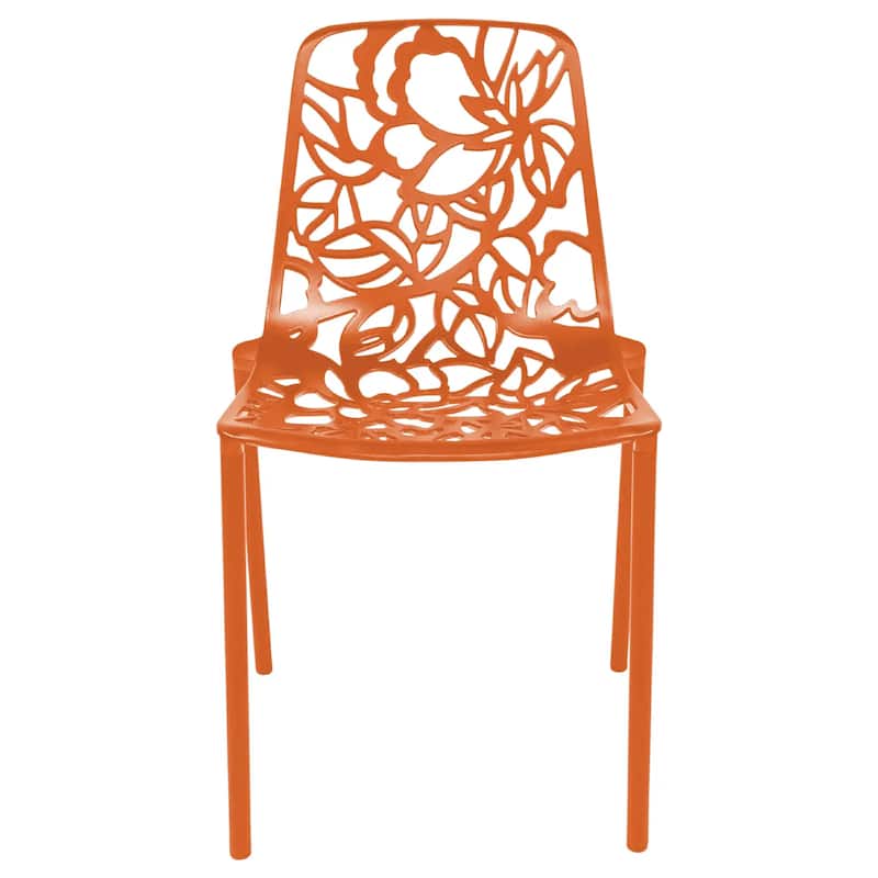 Devon Aluminum Floral Cutout Stackable Dining Chair for Dining Room, Patio, or Garden