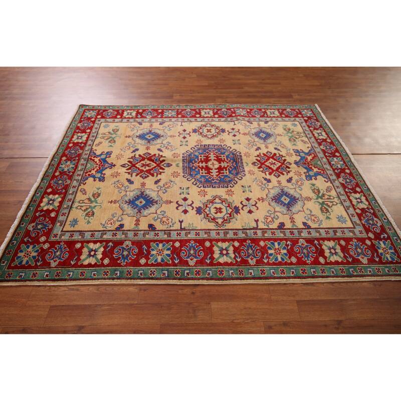 Kazak Oriental Area Rug Hand-Knotted Wool Carpet - 5'0" x 6'3"