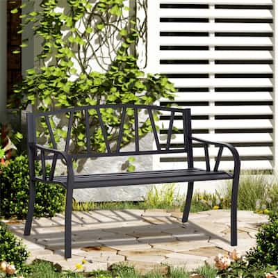 Outdoor Steel Garden Bench with V Shaped Backrest Two Seat Patio Bench for Yard Porch and Balcony - 50" L x 23.5" W x 34.25" H