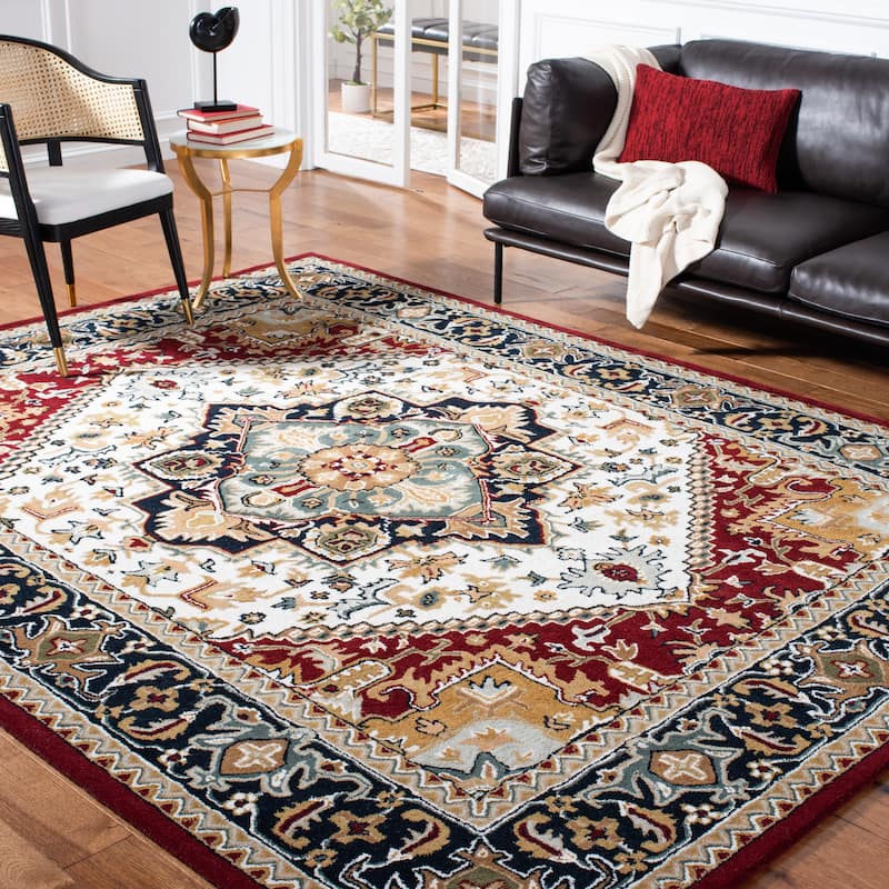SAFAVIEH Handmade Heritage Carrol Traditional Oriental Wool Rug - 11' x 15' - Ivory/Red