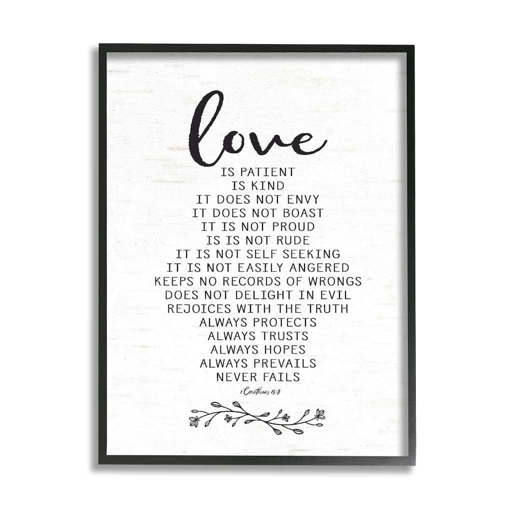 Stupell Love is.. Uplifting Heartfelt Quote Spiritual Scripture Framed Wall Art, Design by Lettered and Lined - White