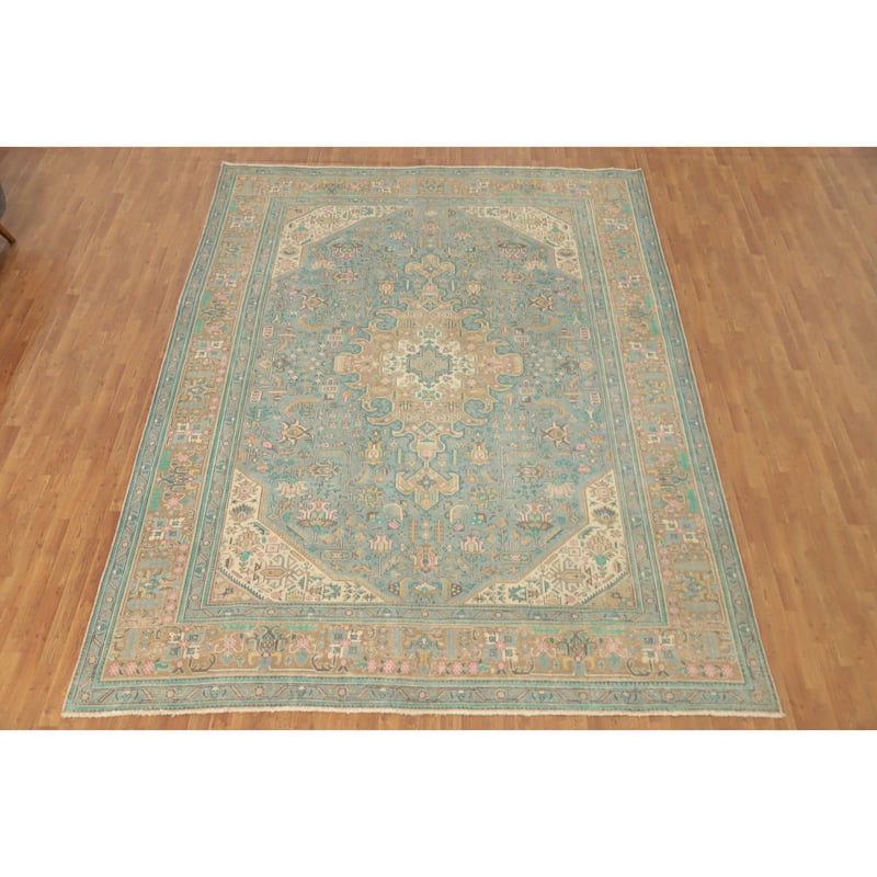Hand Knotted Oriental 100% Wool Carpet Traditional Floral Greys & Charcoal Tabriz Area Rug - 12' 5'' X 9' 7''