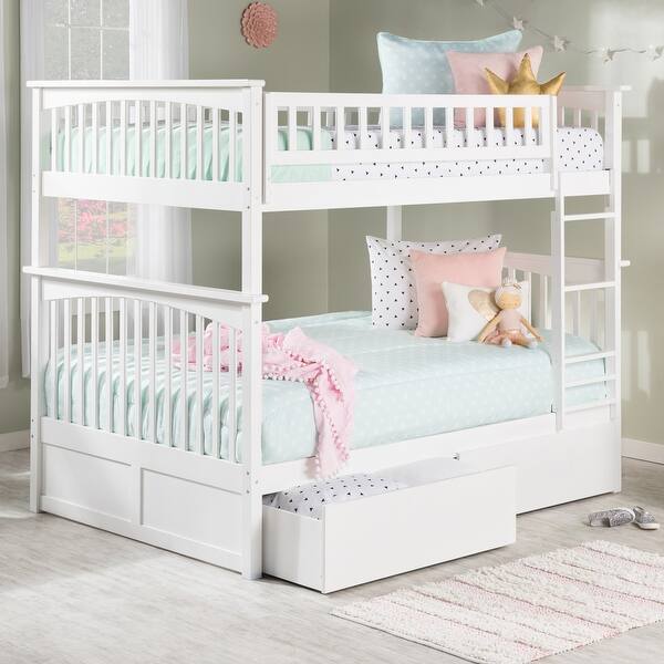 slide 2 of 9, Columbia Full over Full Solid Wood Ladder Bunk Bed with 2 Storage Drawers in White