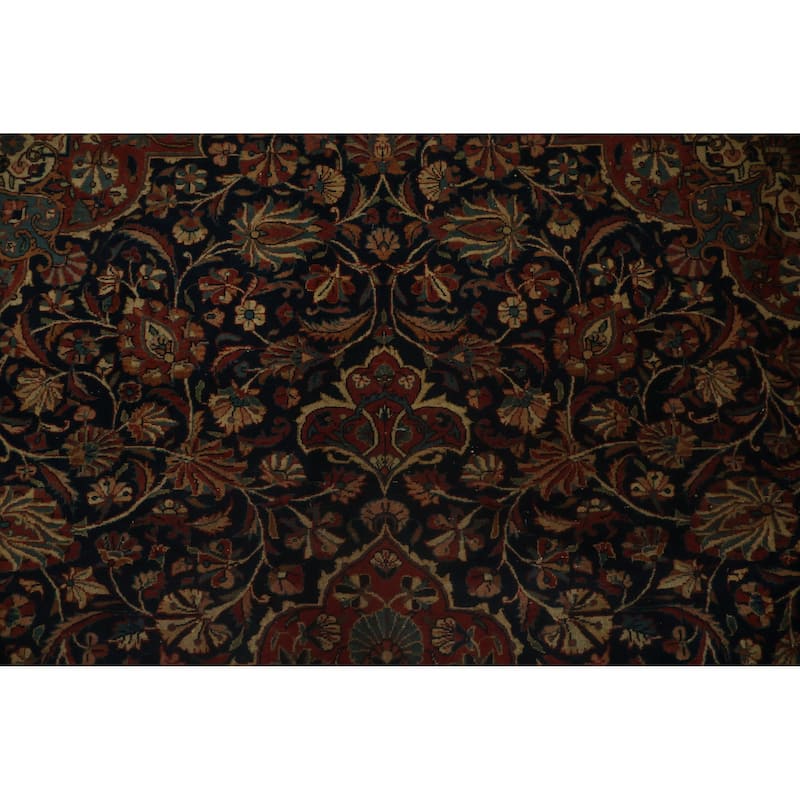 Hand Knotted Oriental 100% Wool Carpet Traditional Floral Navy Blue & Blues Kashan (Dabir) Area Rug - 11' 2'' X 8' 6''