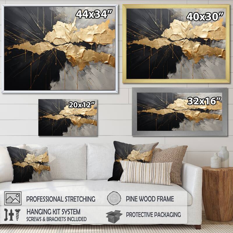 Designart "Black And Gold Abstract Meditation I" Abstract Painting Framed Canvas Art Print