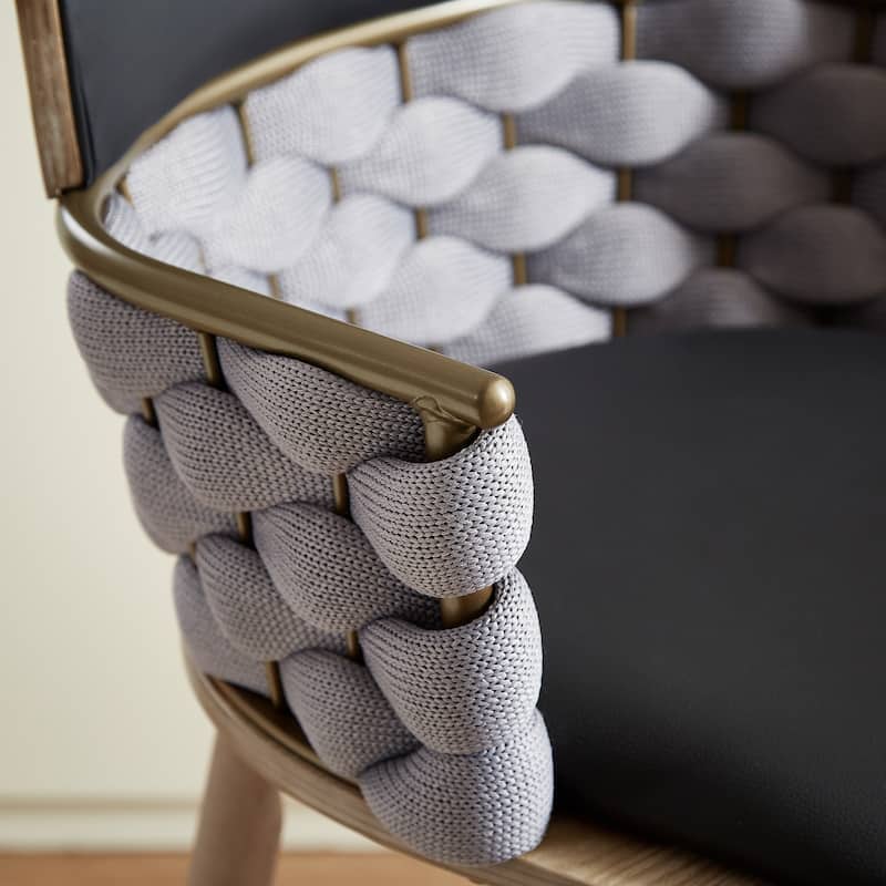 Art Leon Retro Woven and Wood Counter Height Barstool