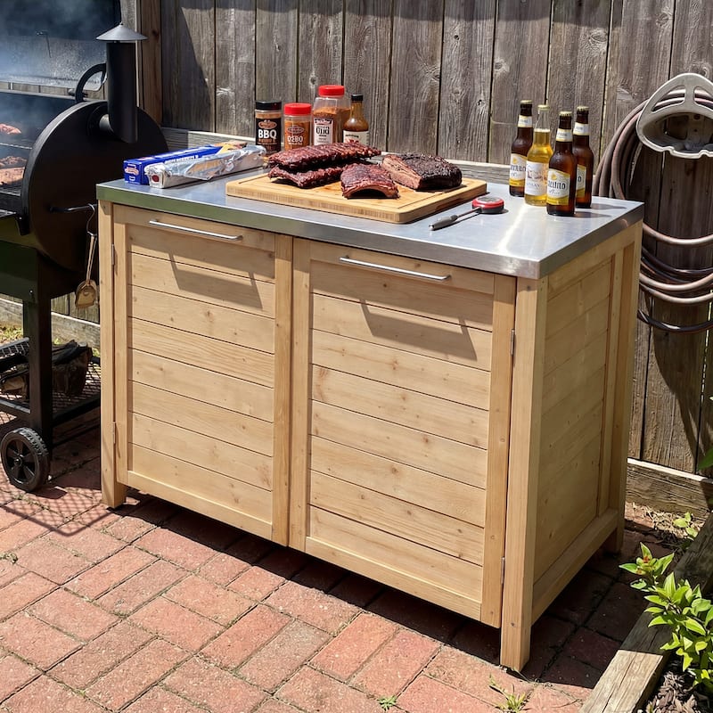 Modular Outdoor Kitchen Island Set, 100% Solid Wood BBQ Cabinet , Patio Kitchen Bar Table - 51.2"W(Wood)