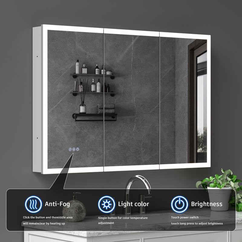 GDFStudio Elowen Aluminum Glass LED Medicine Cabinet with Anti-Fog Storage