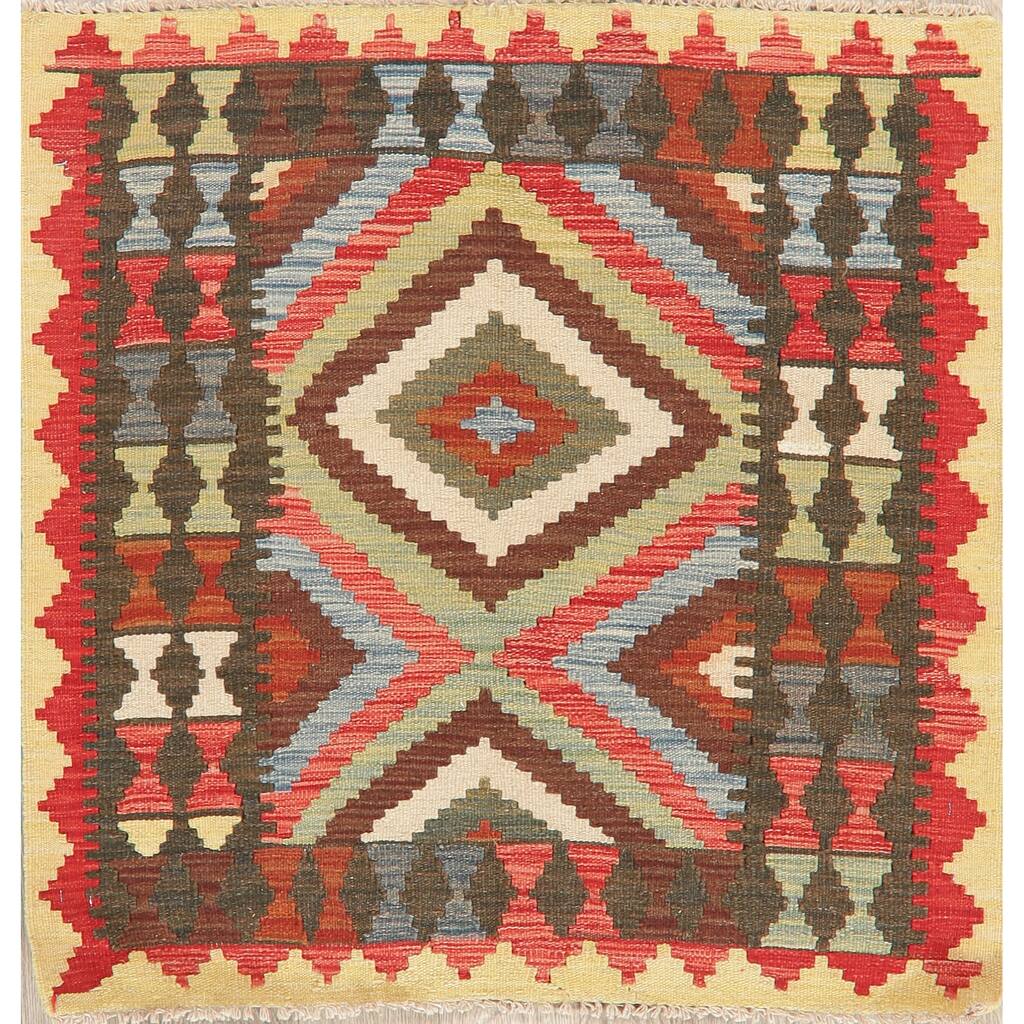 Geometric Kilim Turkish Oriental Wool Area Rug Flat-weave Carpet
