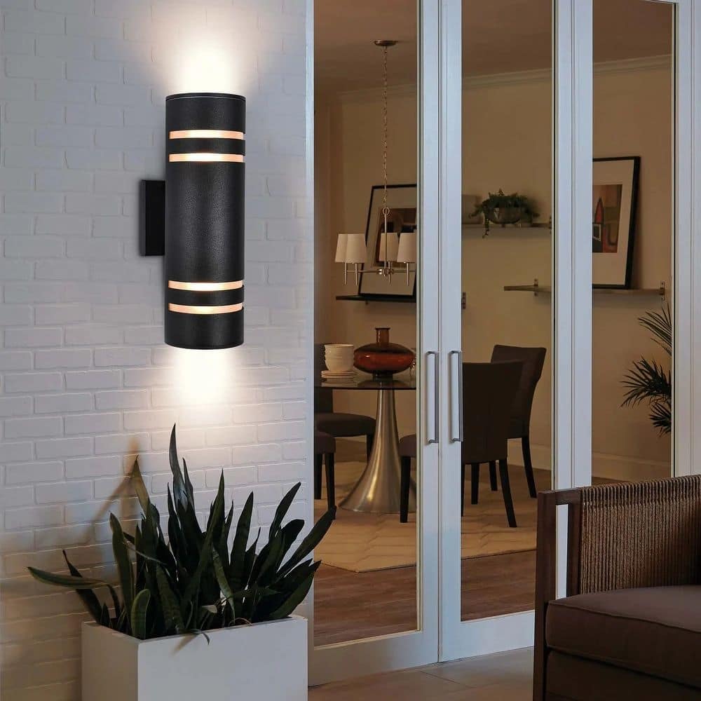 2-Light Industrial Vintage Black Linear Cylinder Wall Lights Waterproof IP54 Lantern Outdoor Wall Sconces