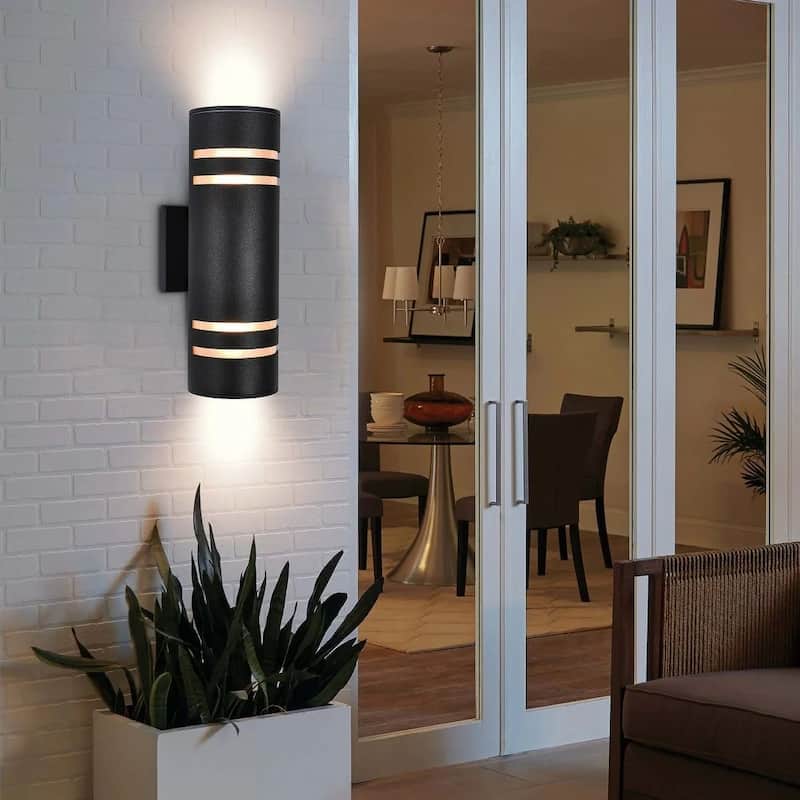 2-Light Industrial Vintage Black Linear Cylinder Wall Lights Waterproof IP54 Lantern Outdoor Wall Sconces - Black