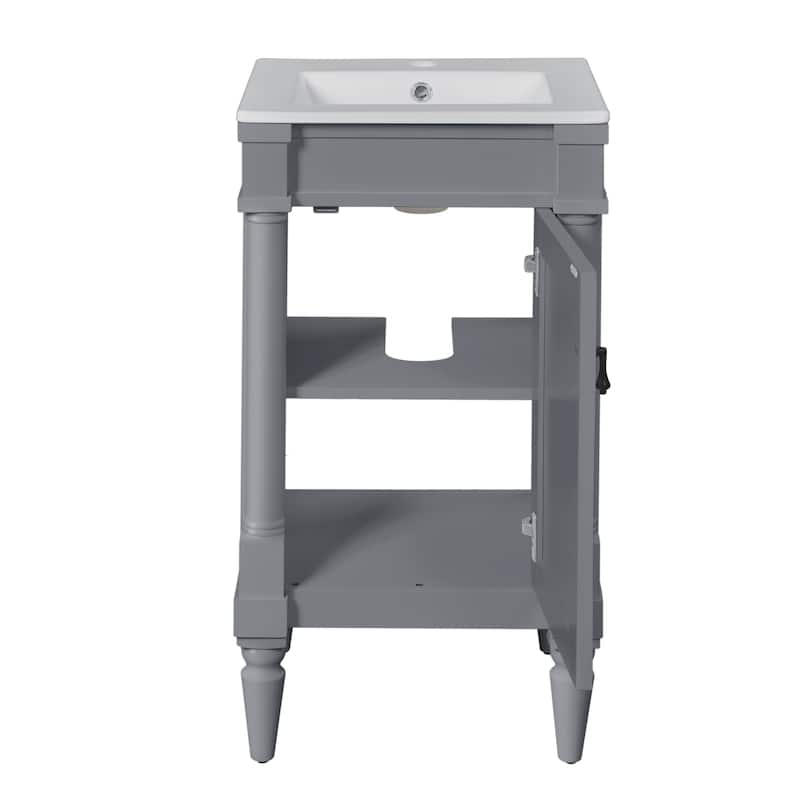 GDFStudio - Wexford Retro Freestanding Bathroom Vanity with Ceramic Sink, Solid Pine Wood Legs & Adjustable Shelf - 18'W