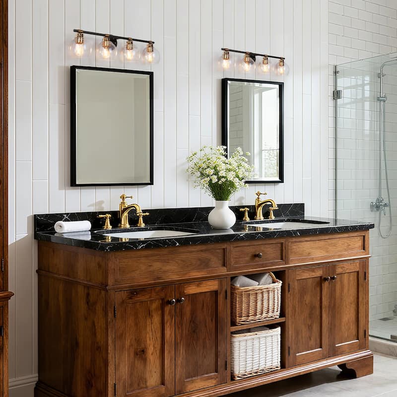 Iain Modern Black 3/4-Light Bathroom Vanity Lights Globe Seeded Glass Dimmable Wall Sconces