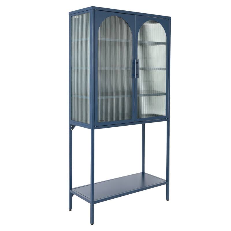 Adjustable Shelves Cabinet with 2 Glass Arched Doors