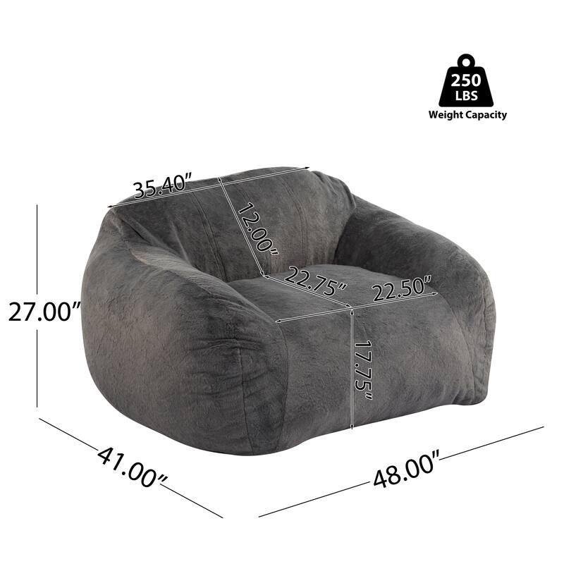 Comfy Faux Fur Bean Bag Chair, Ergonomic Lounge Armchair, Lazy Floor Sofa with Shredded Foam Filling for Living Room, Bedroom