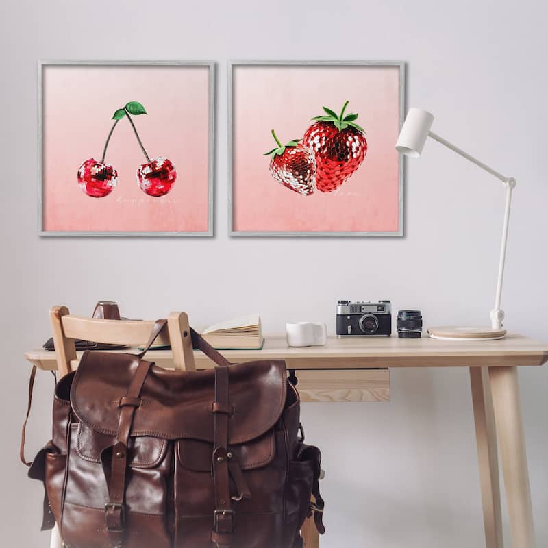 Stupell Happiness & Love Disco Fruits Framed Giclee Art Design By Kim Allen (Set of 2)