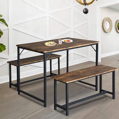 3 Piece Kitchen Table Set With 2 Benches