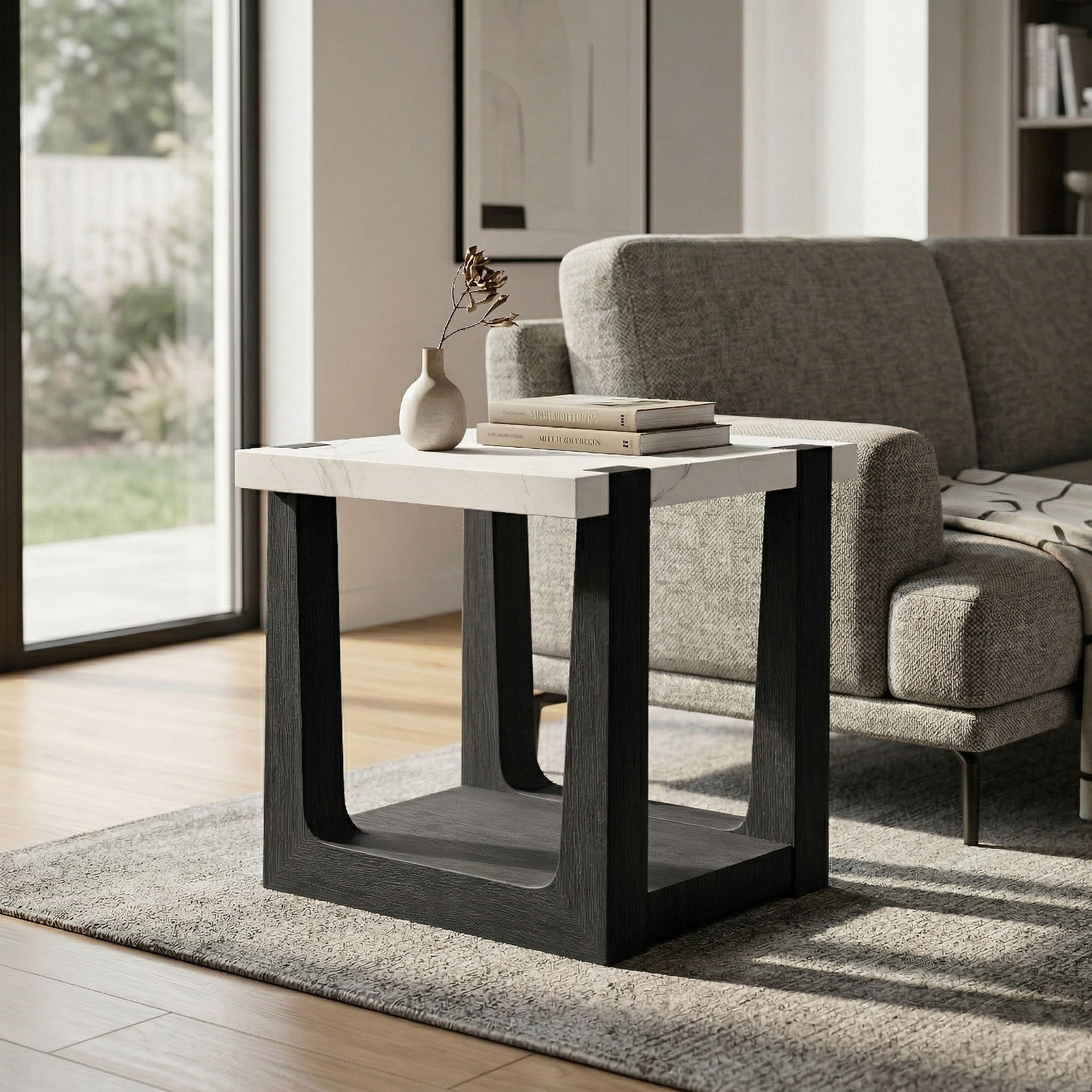 Furniture of America Wynel Modern 24-inch 1-Shelf Square Faux Marble Top End Table