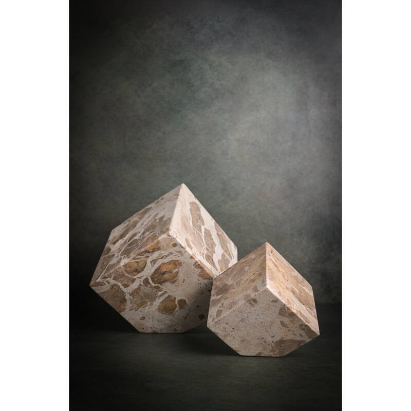 Small Geometric Marble Cube Decoration - 3" - Gray