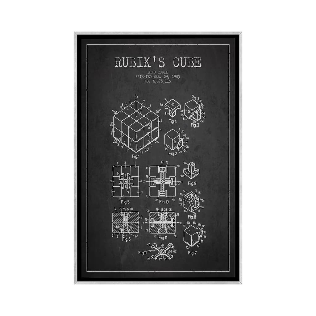 iCanvas "Rubik Dark Patent Blueprint" by Aged Pixel Framed