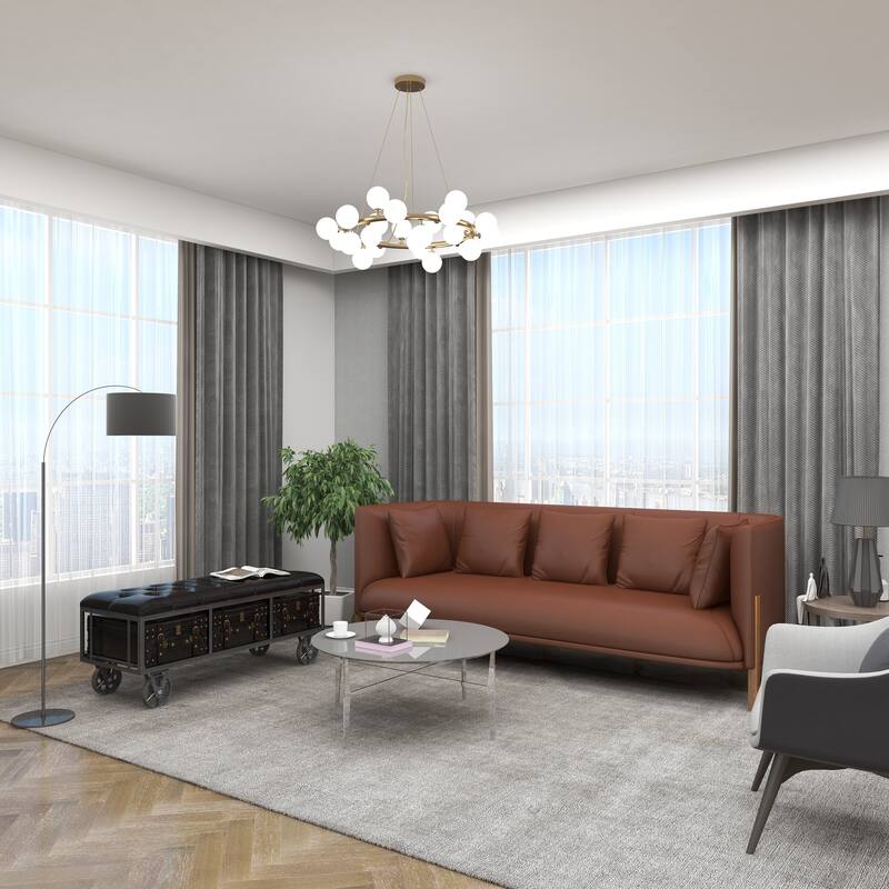 Faux Leather Tufted Upholstered 3 Trunk Room Storage Bench with Industrial Wheels and Gold Accents - Black - Roche River Decor