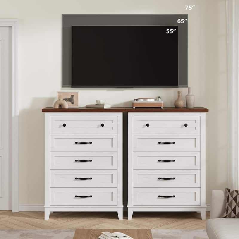 5 Drawer Dresser for Bedroom, Tall Freestanding Chest with Wood Frame and Vertical Storage